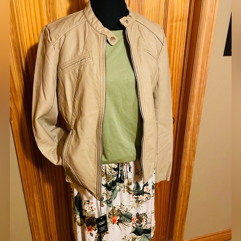 Nude/Beige Express Faux Leather Moto Jacket